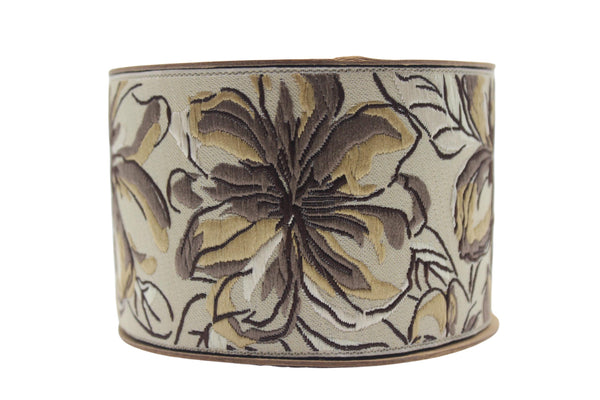 2.67" Brown Florals Trim Tape, Upholstery Trim, Fabric Trimmings, Drapery Banding Trim Tape, Jacquard Ribbon, curtain trim ideas 217 V4