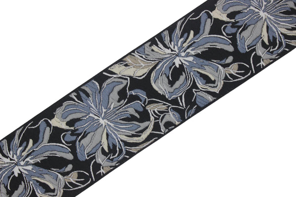 2.67" Gray Florals Trim Tape, Upholstery Trim, Fabric Trimmings, Drapery Banding Trim Tape, Jacquard Ribbon, curtain trim ideas 217 V6