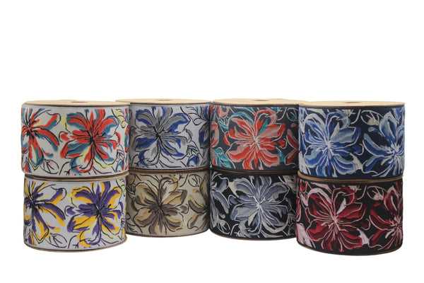 2.67" Brown Florals Trim Tape, Upholstery Trim, Fabric Trimmings, Drapery Banding Trim Tape, Jacquard Ribbon, curtain trim ideas 217 V4