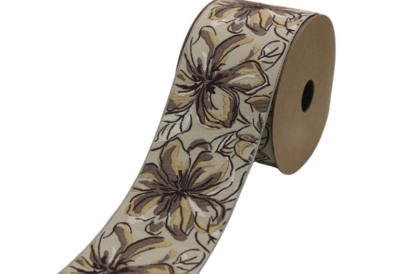 2.67" Brown Florals Trim Tape, Upholstery Trim, Fabric Trimmings, Drapery Banding Trim Tape, Jacquard Ribbon, curtain trim ideas 217 V4