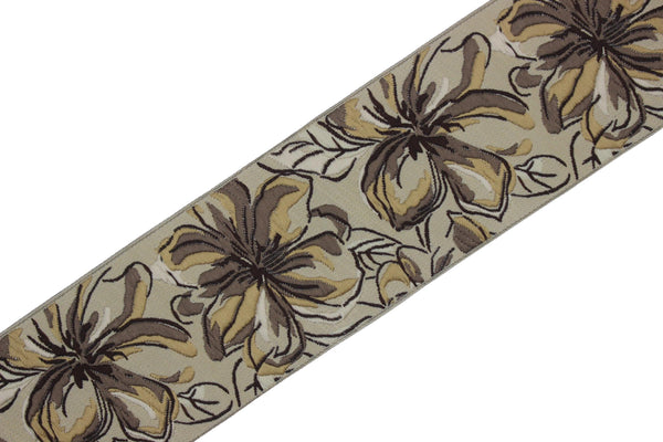 2.67" Brown Florals Trim Tape, Upholstery Trim, Fabric Trimmings, Drapery Banding Trim Tape, Jacquard Ribbon, curtain trim ideas 217 V4
