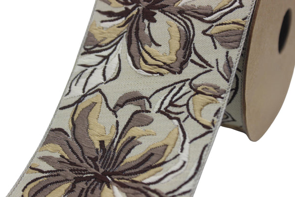 2.67" Brown Florals Trim Tape, Upholstery Trim, Fabric Trimmings, Drapery Banding Trim Tape, Jacquard Ribbon, curtain trim ideas 217 V4