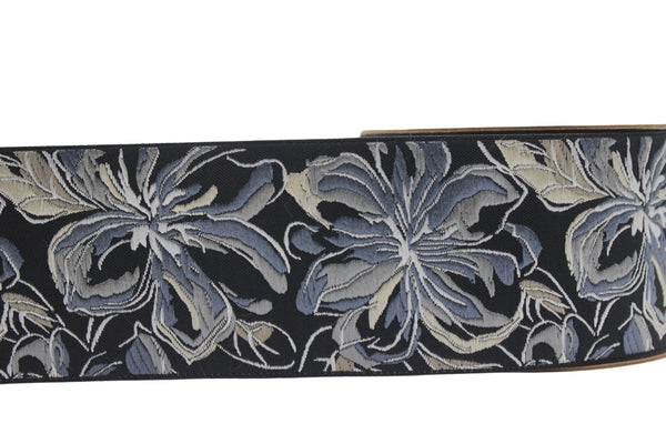 2.67" Gray Florals Trim Tape, Upholstery Trim, Fabric Trimmings, Drapery Banding Trim Tape, Jacquard Ribbon, curtain trim ideas 217 V6