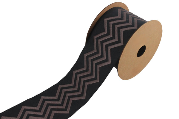 2.7" Embroidery Curtain Trim, Dark Grey Color Jacquard Ribbon for Curtains, Drapery Banding, Drapery Trim Tape, Woven Border 184 V9