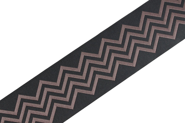 2.7" Embroidery Curtain Trim, Dark Grey Color Jacquard Ribbon for Curtains, Drapery Banding, Drapery Trim Tape, Woven Border 184 V9