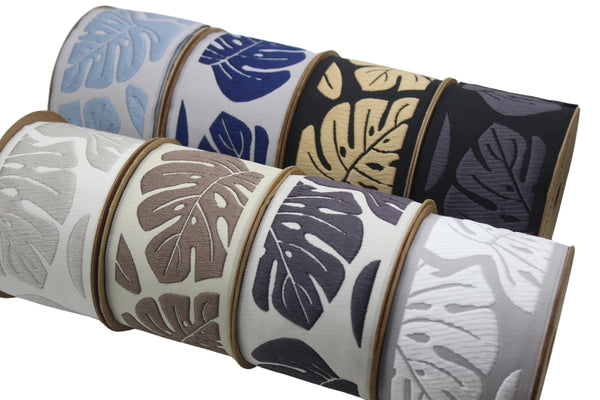 2.67" Fig Leaf Trim Tape, Upholstery Trim, Fabric Trimmings, Drapery Banding Trim Tape, Jacquard Ribbon, curtain trim ideas 192 V2