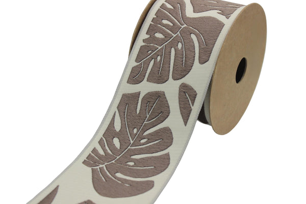 2.67" Fig Leaf Trim Tape, Upholstery Trim, Fabric Trimmings, Drapery Banding Trim Tape, Jacquard Ribbon, curtain trim ideas 192 V2