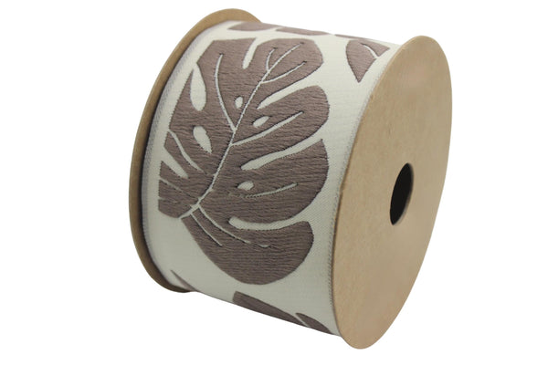 2.67" Fig Leaf Trim Tape, Upholstery Trim, Fabric Trimmings, Drapery Banding Trim Tape, Jacquard Ribbon, curtain trim ideas 192 V2