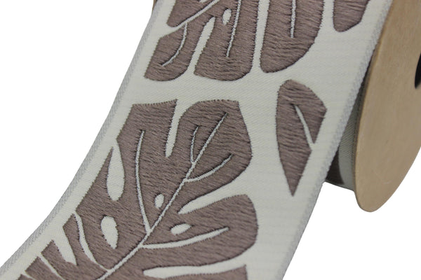 2.67" Fig Leaf Trim Tape, Upholstery Trim, Fabric Trimmings, Drapery Banding Trim Tape, Jacquard Ribbon, curtain trim ideas 192 V2