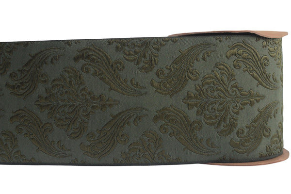 3.93" Embroidery Curtain Trim, Green Jacquard Ribbon for Curtains, Drapery Banding, Drapery Trim Tape, Woven Border 213 V7