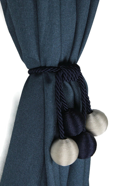 Holdback for curtain, rustic tie curtains, rope tie back, curtain tie, Navy Blue and White curtain treatment, curtain holder, tiebacks