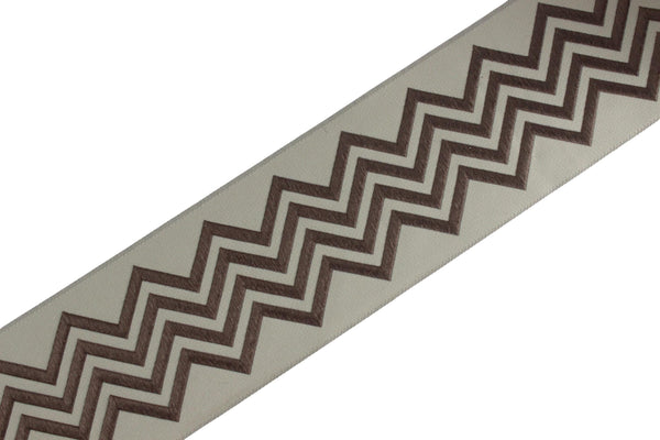 2.7" Embroidery Curtain Trim, Brown Color Jacquard Ribbon for Curtains, Drapery Banding, Drapery Trim Tape, Woven Border 184 V6