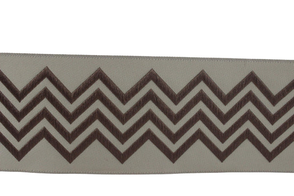 2.7" Embroidery Curtain Trim, Brown Color Jacquard Ribbon for Curtains, Drapery Banding, Drapery Trim Tape, Woven Border 184 V6