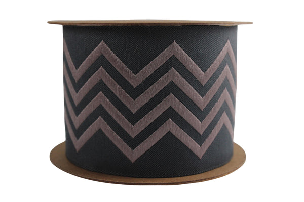 2.7" Embroidery Curtain Trim, Dark Grey Color Jacquard Ribbon for Curtains, Drapery Banding, Drapery Trim Tape, Woven Border 184 V9