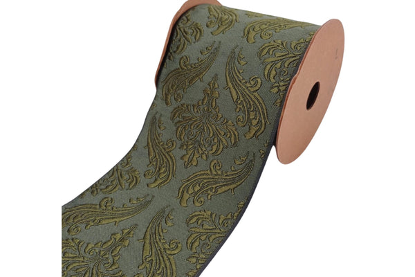 3.93" Embroidery Curtain Trim, Green Jacquard Ribbon for Curtains, Drapery Banding, Drapery Trim Tape, Woven Border 213 V7