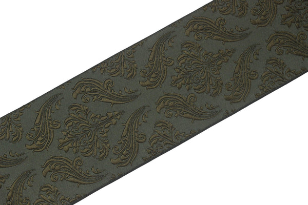 3.93" Embroidery Curtain Trim, Green Jacquard Ribbon for Curtains, Drapery Banding, Drapery Trim Tape, Woven Border 213 V7