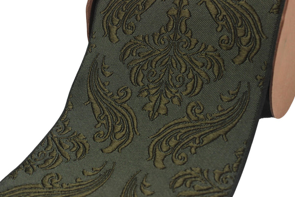 3.93" Embroidery Curtain Trim, Green Jacquard Ribbon for Curtains, Drapery Banding, Drapery Trim Tape, Woven Border 213 V7
