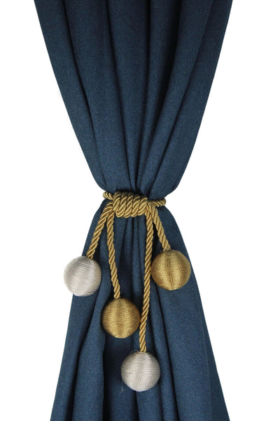 Curtain tie, rustic tie curtains, rope tie back, holdback for curtain, Gold and White curtain treatment, curtain holder, tiebacks