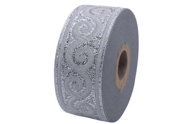 35 mm Silver Elegance Jacquard trim (1.37 inches), Jacquard ribbons, woven trim, jacquard trims, sewing tirim, trimming, 35061