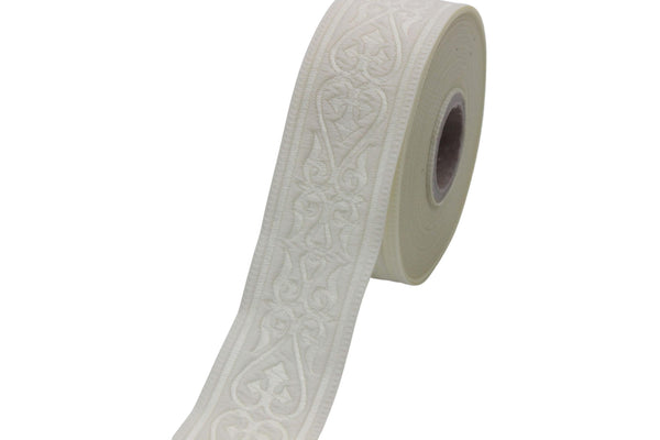 35 mm Royal Celtic Heart Jacquard ribbons, Cream (1.37 inches), Jacquard trim, ribbon trim, trimming, sewing trims, 35068