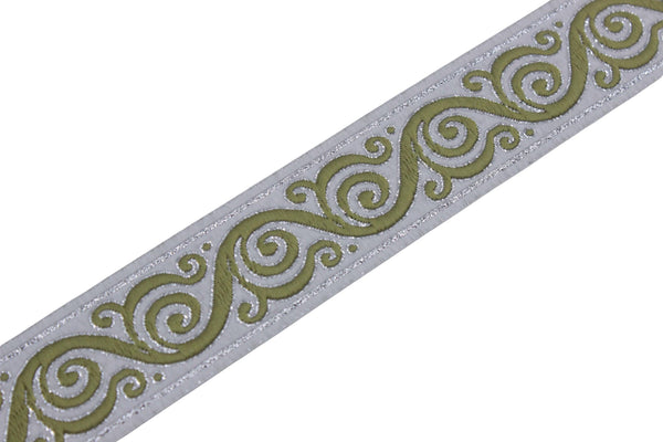 35 mm Green Celtic Snail Jacquard Ribbon Trim (1.37 inches), Woven Border, Upholstery Fabric, Drapery Ribbon Trim Costume Design 35221