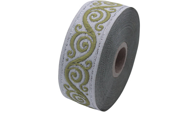 35 mm Green Celtic Snail Jacquard Ribbon Trim (1.37 inches), Woven Border, Upholstery Fabric, Drapery Ribbon Trim Costume Design 35221