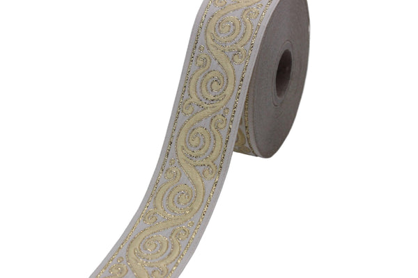 35 mm Yellow Celtic Snail Jacquard Ribbon Trim (1.37 inches), Woven Border, Upholstery Fabric, Drapery Ribbon Trim Costume Design 35221