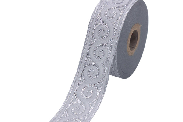 35 mm Silver Elegance Jacquard trim (1.37 inches), Jacquard ribbons, woven trim, jacquard trims, sewing tirim, trimming, 35061