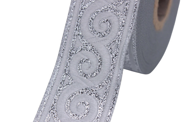 35 mm Silver Elegance Jacquard trim (1.37 inches), Jacquard ribbons, woven trim, jacquard trims, sewing tirim, trimming, 35061