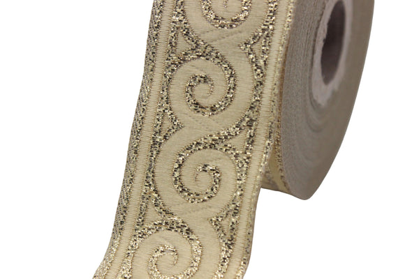 35 mm Gold Elegance Jacquard trim (1.37 inches), Jacquard ribbons, woven trim, jacquard trims, sewing tirim, trimming, 35061