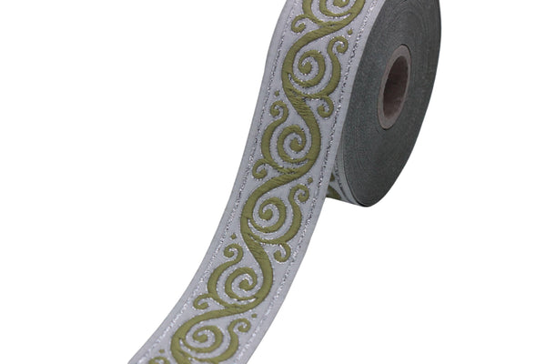 35 mm Green Celtic Snail Jacquard Ribbon Trim (1.37 inches), Woven Border, Upholstery Fabric, Drapery Ribbon Trim Costume Design 35221