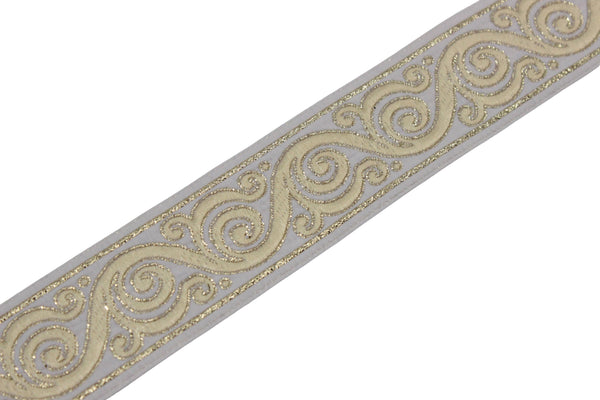 35 mm Yellow Celtic Snail Jacquard Ribbon Trim (1.37 inches), Woven Border, Upholstery Fabric, Drapery Ribbon Trim Costume Design 35221