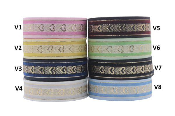 1.02" Heart Jacquard Ribbon Trim (26 mm), Woven Border, Upholstery Fabric, Webbing Trim Costume Design 26332