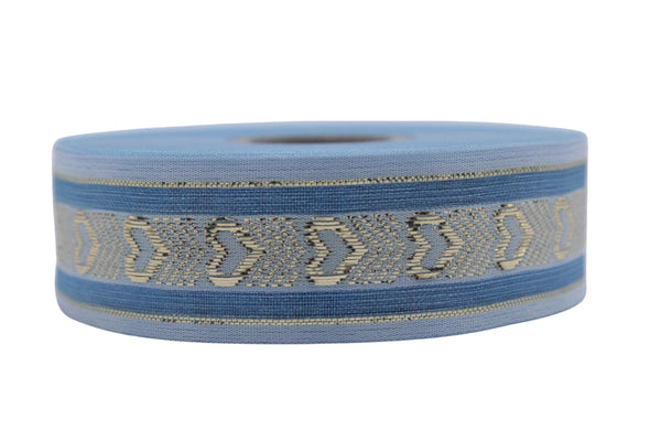 1.02" Blue Heart Jacquard Ribbon Trim (26 mm), Woven Border, Upholstery Fabric, Webbing Trim Costume Design 26332