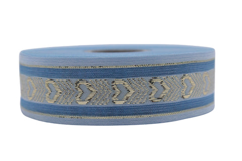 1.02" Blue Heart Jacquard Ribbon Trim (26 mm), Woven Border, Upholstery Fabric, Webbing Trim Costume Design 26332