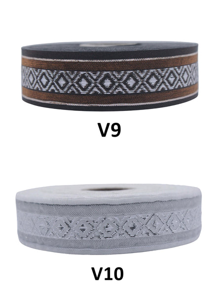 1.02" Mosaic Jacquard Ribbon Trim (26 mm), Woven Border, Upholstery Fabric, Webbing Trim Costume Design 26334
