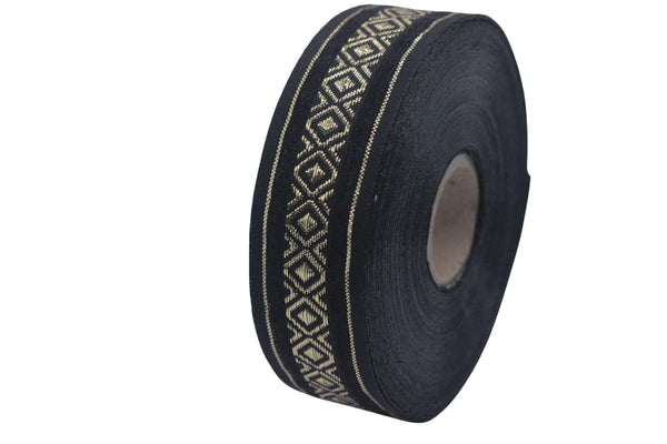 1.02" Gold&Black Mosaic Jacquard Ribbon Trim (26 mm), Woven Border, Upholstery Fabric, Webbing Trim Costume Design 26334