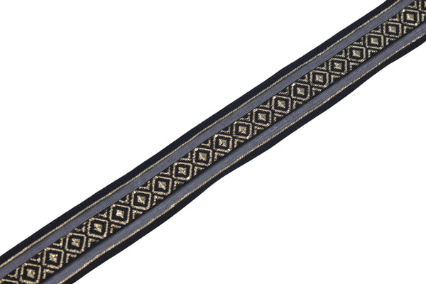 1.02" Gold&Black Mosaic Jacquard Ribbon Trim (26 mm), Woven Border, Upholstery Fabric, Webbing Trim Costume Design 26334