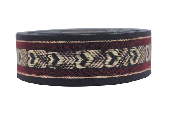 1.02" Heart Jacquard Ribbon Trim (26 mm), Woven Border, Upholstery Fabric, Webbing Trim Costume Design 26332