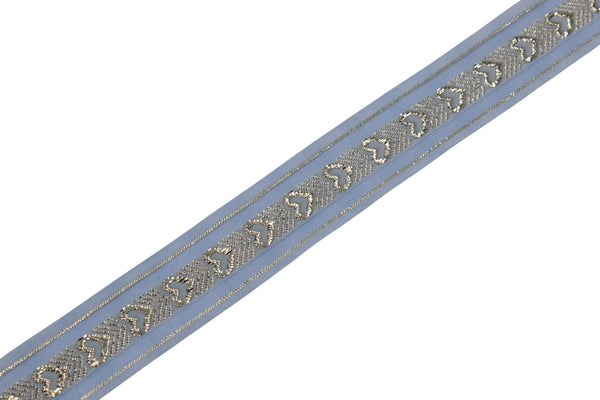 1.02" Blue Heart Jacquard Ribbon Trim (26 mm), Woven Border, Upholstery Fabric, Webbing Trim Costume Design 26332