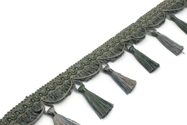 95 mm Tassel Fringe Trim Light Green, 3.74 inches, Gimp Header, By The Yard, Drapery trim, Fringe for Drapery, Tassel trim, Curtain Trim