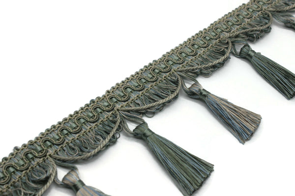 95 mm Tassel Fringe Trim Light Green, 3.74 inches, Gimp Header, By The Yard, Drapery trim, Fringe for Drapery, Tassel trim, Curtain Trim