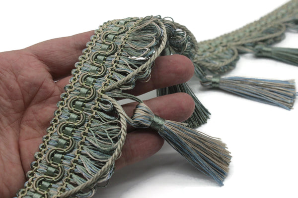 95 mm Tassel Fringe Trim Light Green, 3.74 inches, Gimp Header, By The Yard, Drapery trim, Fringe for Drapery, Tassel trim, Curtain Trim