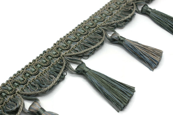95 mm Tassel Fringe Trim Light Green, 3.74 inches, Gimp Header, By The Yard, Drapery trim, Fringe for Drapery, Tassel trim, Curtain Trim