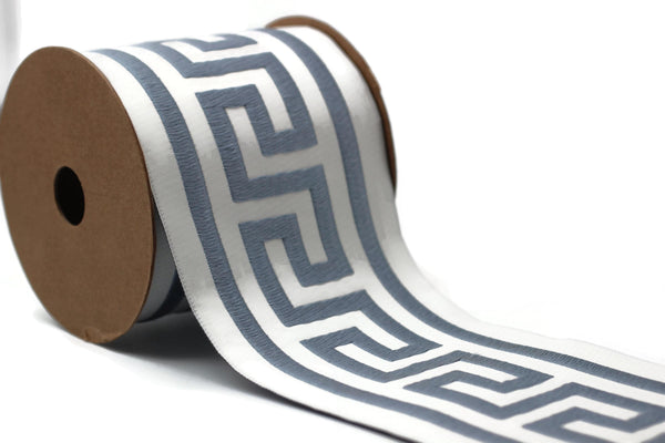 100mm Pale Blue Greek Key Ribbons (3.93 inch), Meander Jacquard Trim, Drapery Trim Tape, Curtain Making Drapery Banding 197 V3
