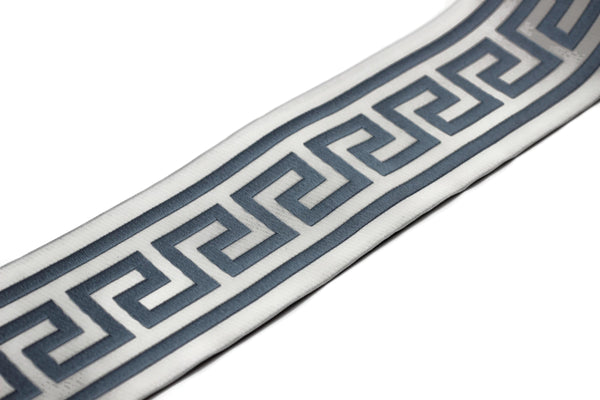 100mm Pale Blue Greek Key Ribbons (3.93 inch), Meander Jacquard Trim, Drapery Trim Tape, Curtain Making Drapery Banding 197 V3