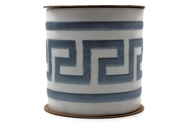 100mm Pale Blue Greek Key Ribbons (3.93 inch), Meander Jacquard Trim, Drapery Trim Tape, Curtain Making Drapery Banding 197 V3