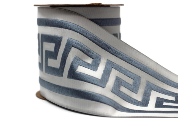 100mm Pale Blue Greek Key Ribbons (3.93 inch), Meander Jacquard Trim, Drapery Trim Tape, Curtain Making Drapery Banding 197 V3