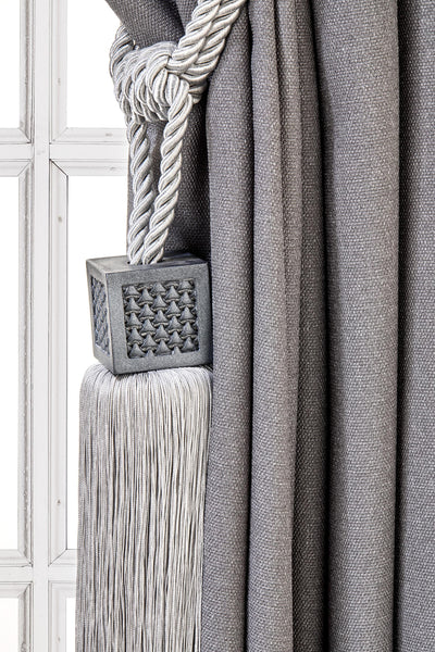 Cubic Drapery Tassel Tiebacks, Silver curtain Holdbacks, Rope Tiebacks, Curtain hardware, Tassel Length 13" , Spread 37.8" (96cm)