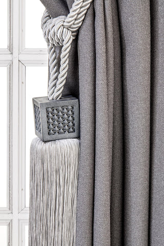 Cubic Drapery Tassel Tiebacks, Silver curtain Holdbacks, Rope Tiebacks, Curtain hardware, Tassel Length 13" , Spread 37.8" (96cm)
